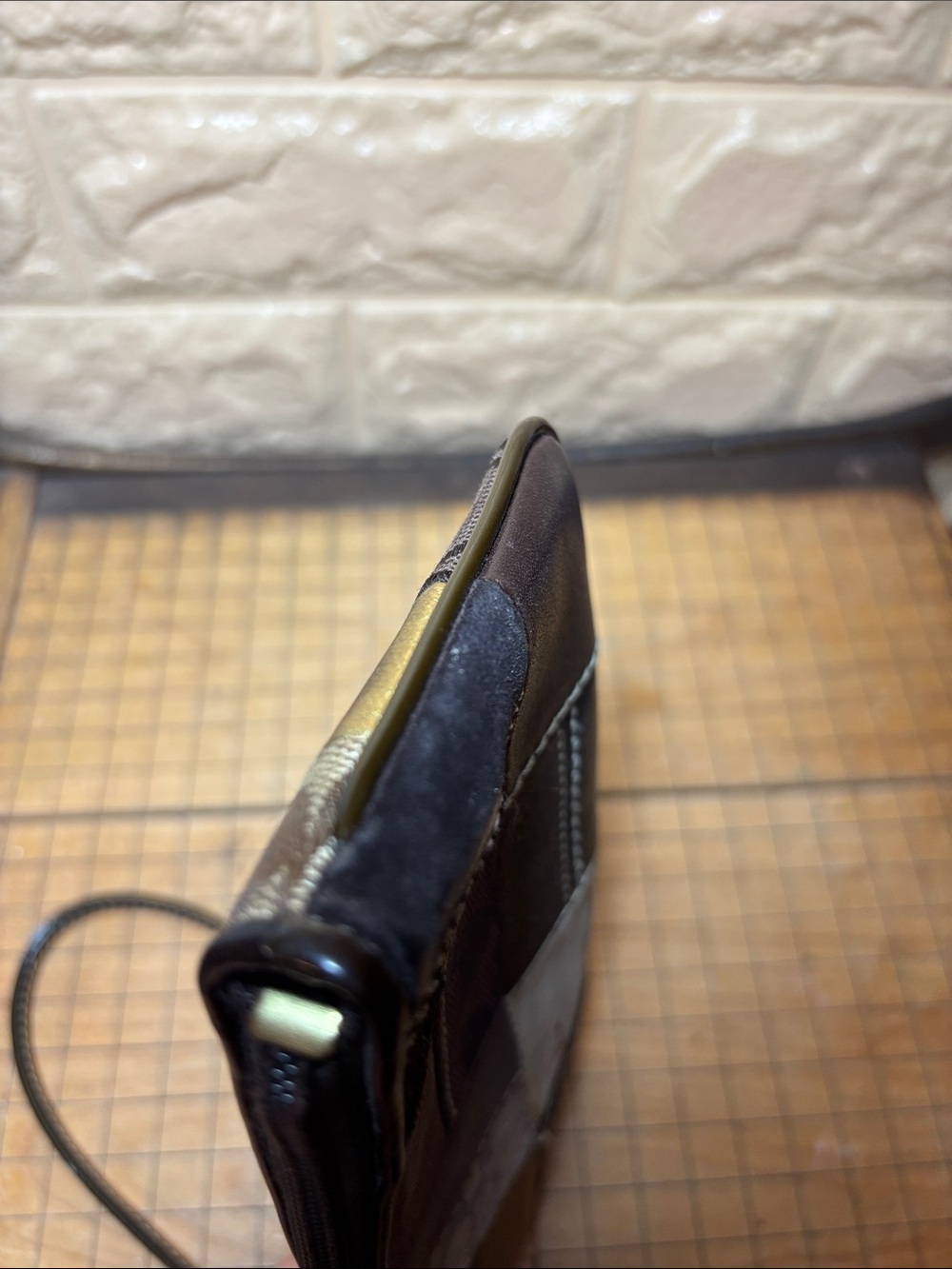 Coach Patchwork Leather Wristlet in Brown and Neutral Tones w Hang Tag - Picture 9 of 17